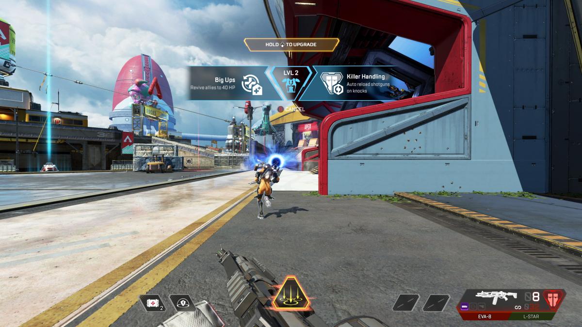 Gibraltar chooses between Big Ups or Killer Handling when his Evo Shield hits Lvl 2 in Apex Legends Season 20.